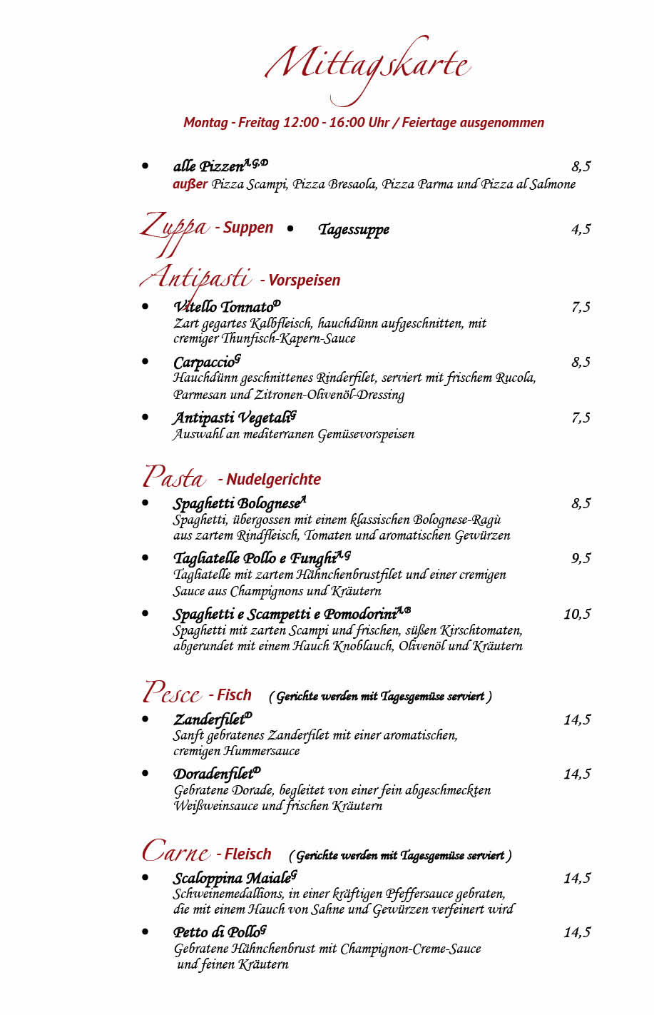 Ristorante Il Mulino Berlin - Steglitz Speisekarte