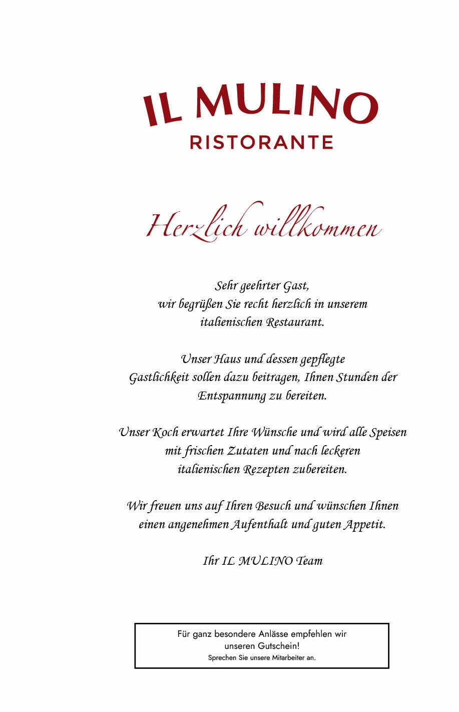 Ristorante Il Mulino Berlin - Steglitz Speisekarte