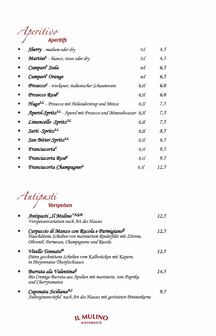 Ristorante Il Mulino Berlin - Steglitz Speisekarte 2