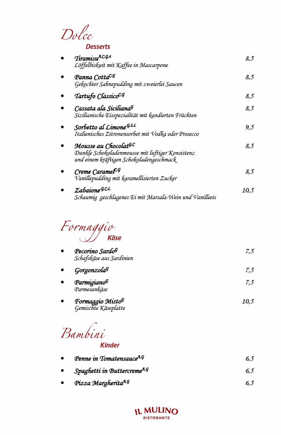 Ristorante Il Mulino Berlin - Steglitz Speisekarte 9